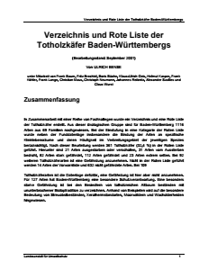 Bild der Titelseite der Publikation: Verzeichnis und Rote Liste der Totholzkäfer Baden-Württembergs