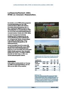 Bild der Titelseite der Publikation: Luftbeschaffenheit 2002.  MTBE an Intensiv-Messstellen