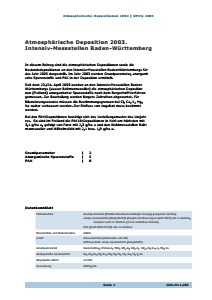 Bild der Titelseite der Publikation: Atmosphärische Deposition 2003. Intensiv-Messstellen Baden-Württemberg