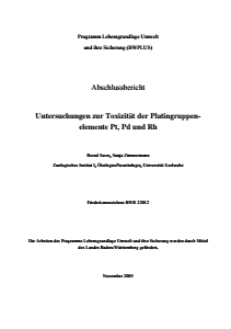 Bild der Titelseite der Publikation: Untersuchungen zur Toxizität der Platingruppenelemente Pt, Pd und Rh
