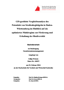 Bild der Titelseite der Publikation: GIS-gestützte Vergleichsanalyse des Potentials von Straßenbegleitgrün in Baden-Württemberg im Hinblick auf ein optimiertes Mahdregime zur Förderung und Erhaltung der Biodiversität