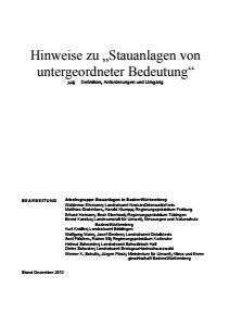 Bild der Titelseite der Publikation: Hinweise zu "Stauanlagen von untergeordneter Bedeutung"