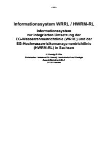 Bild der Titelseite der Publikation: Informationssystem WRRL / HWRM-RL - Informationssystem zur integrierten Umsetzung der EG-Wasserrahmenrichtlinie (WRRL) und der EG-Hochwasserrisikomanagementrichtlinie (HWRM-RL) in Sachsen