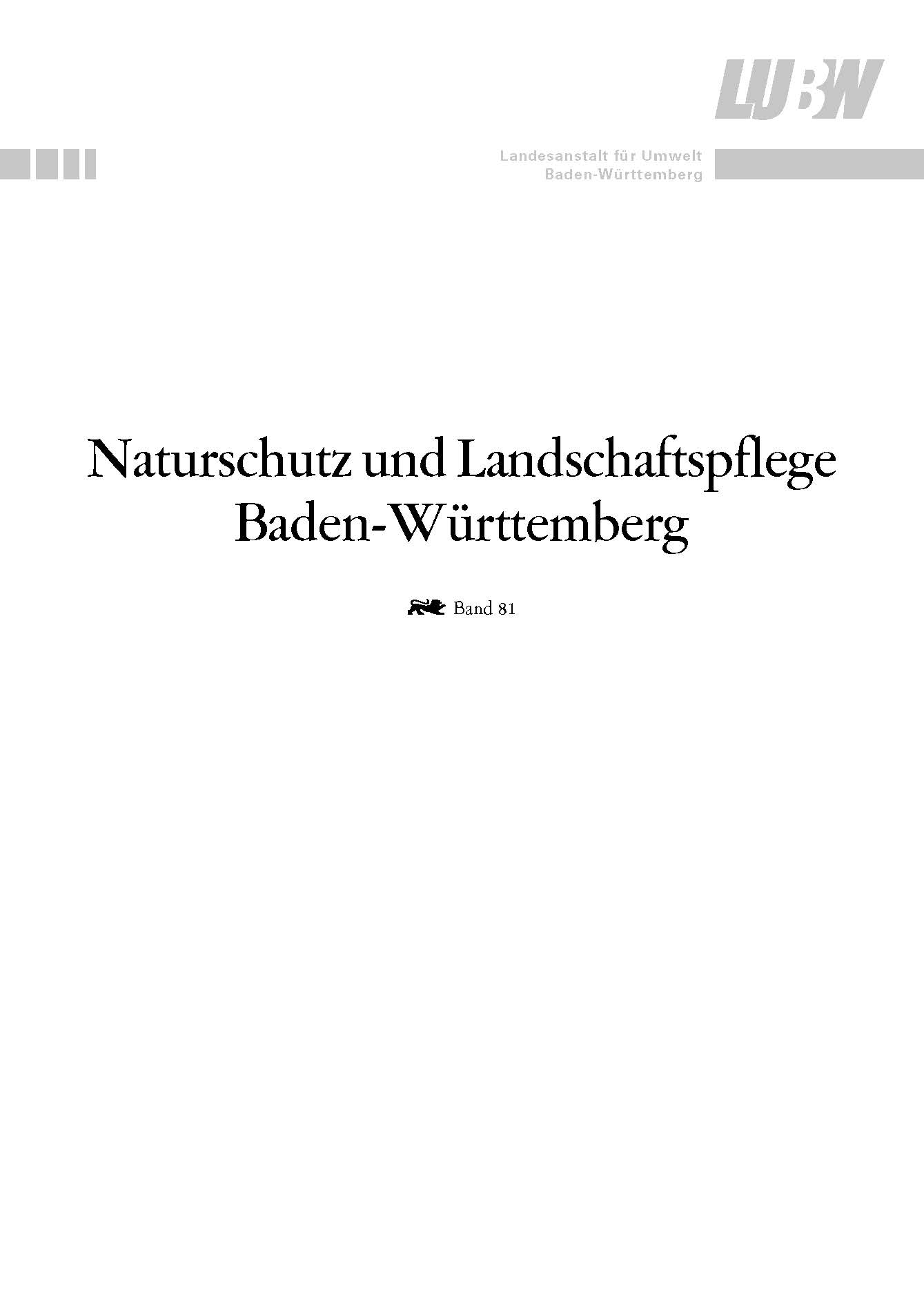 Bild der Titelseite der Publikation: Naturschutz und Landschaftspflege Baden-Württemberg. Bd. 81