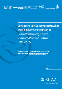 Bild der Titelseite der Publikation: Entwicklung von Bodenwasserhaushalt und Grundwasserneubildung in Baden-Württemberg, Bayern, Rheinland-Pfalz und Hessen (1951-2015)