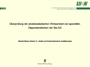 Bild der Titelseite der Publikation: photokatalytische Wirksamkeit