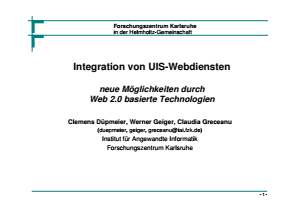 Bild der Titelseite der Publikation: Möglichkeiten der Integration von UIS Webdiensten durch Web 2.0 basierte Technologien