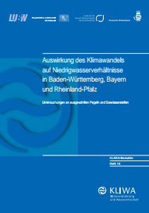 Bild der Titelseite der Publikation: Auswirkung des Klimawandels auf Niedrigwasserverhältnisse in Baden-Württemberg, Bayern und Rheinland-Pfalz