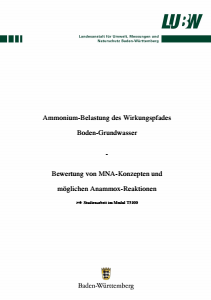 Bild der Titelseite der Publikation: Ammonium-Belastung des Wirkungspfades Boden-Grundwasser - Bewertung von MNA-Konzepten und möglichen Anammox-Reaktionen