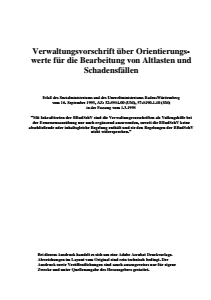 Bild der Titelseite der Publikation: Verwaltungsvorschrift über Orientierungswerte für die Bearbeitung von Altlasten und Schadensfällen,