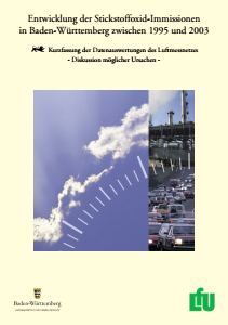 Bild der Titelseite der Publikation: Entwicklung der Stickstoffoxid-Immissionen in Baden-Württemberg zwischen 1995 und 2003
