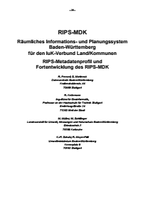 Bild der Titelseite der Publikation: RIPS-MDK - Räumliches Informations- und Planungssystem Baden-Württemberg für den IuK-Verbund Land/Kommunen - RIPS-Metadatenprofil und Fortentwicklung des RIPS-MDK