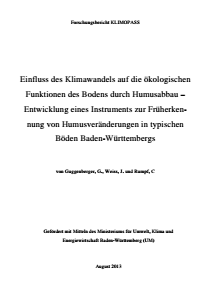 Bild der Titelseite der Publikation: Einfluss des Klimawandels auf die ökologischen Funktionen des Bodens durch Humusabbau