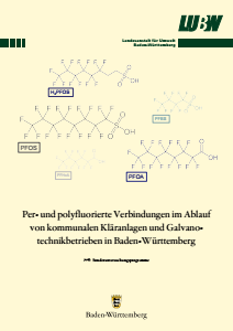 Bild der Titelseite der Publikation: Per- und polyfluorierte Verbindungen im Ablauf von kommunalen Kläranlagen und Galvanotechnikbetrieben in Baden-Württemberg