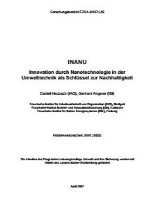 Bild der Titelseite der Publikation: INANU - Innovation durch Nanotechnologie in der Umwelttechnik als Schlüssel zur Nachhaltigkeit