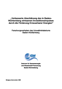 Bild der Titelseite der Publikation: Verbesserte Abschätzung des in Baden- Württemberg wirksamen Investitionsimpulses durch die Förderung Erneuerbarer Energien
