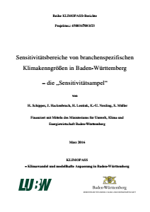 Bild der Titelseite der Publikation: Sensitivitätsbereiche von branchenspezifischen Klimakenngrößen in Baden-Württemberg - die