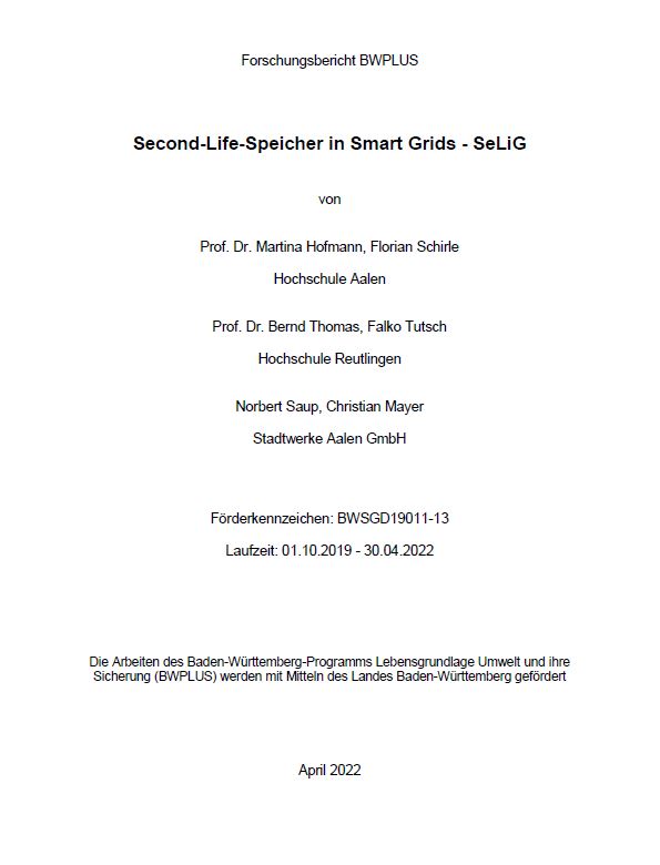 Bild der Titelseite der Publikation: Second-Life-Speicher in Smart Grids