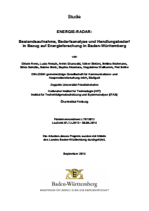 Bild der Titelseite der Publikation: Energieradar: Bestandsaufnahme, Bedarfsanalyse und Handlungsbedarf in Bezug auf Energieforschung in Baden-Württemberg