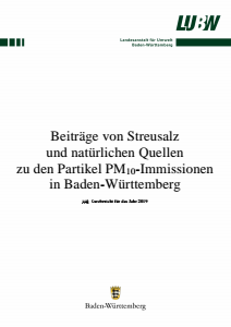 Bild der Titelseite der Publikation: Beiträge von Streusalz und natürlichen Quellen zu den Partikel PM10-Immissionen in Baden-Württemberg