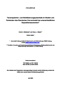 Bild der Titelseite der Publikation: Ionenspeicher- und Mobilisierungspotentiale im Skelett und Feinboden des Standortes Conventwald bei unterschiedlichen Depositionsszenarien