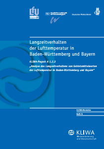 Bild der Titelseite der Publikation: Langzeitverhalten der Lufttemperatur in Baden-Württemberg und Bayern