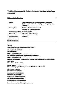 Bild der Titelseite der Publikation: Band 20 - Veröffentlichungen der Württembergischen Landesstellen für Naturschutz und Landschaftspflege in Ludwigsburg und Tübingen