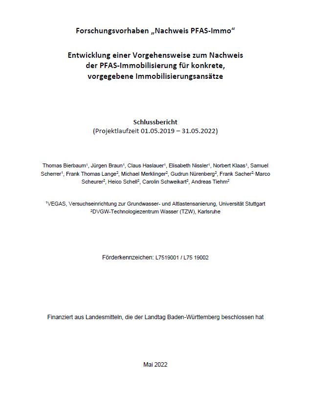 Bild der Titelseite der Publikation: Entwicklung einer Vorgehensweise zum Nachweis der PFAS-Immobilisierung für konkrete, vorgegebene Immobilisierungsansätze