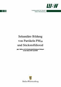 Bild der Titelseite der Publikation: Sekundäre Bildung von Partikeln PM10 und Stickstoffdioxid