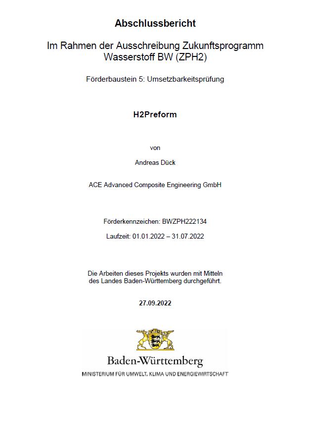 Bild der Titelseite der Publikation: Abschlussbericht: Im Rahmen der Ausschreibung Zukunftsprogramm Wasserstoff BW (ZPH2) - Förderbaustein 5: Umsetzbarkeitsprüfung