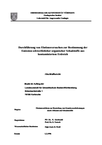 Bild der Titelseite der Publikation: Durchführung von Elutionsversuchen zur Bestimmung der Emission schwerlöslicher organischer Schadstoffe aus kontaminiertem Erdreich