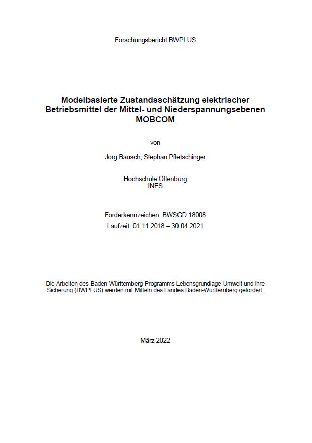 Bild der Titelseite der Publikation: Modelbasierte Zustandsschätzung elektrischer Betriebsmittel der Mittel- und Niederspannungsebenen