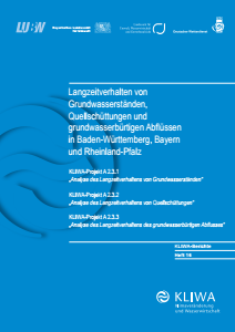 Bild der Titelseite der Publikation: Langzeitverhalten von Grundwasserständen, Quellschüttungen und grundwasserbürtigen Abflüssen in Baden-Württemberg, Bayern und Rheinland-Pfalz