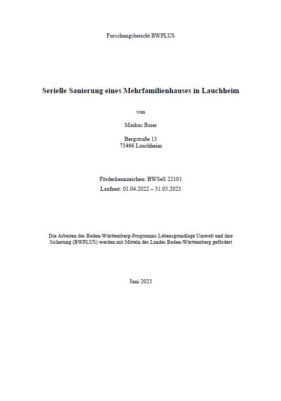 Bild der Titelseite der Publikation: Serielle Sanierung eines Mehrfamilienhauses in Lauchheim