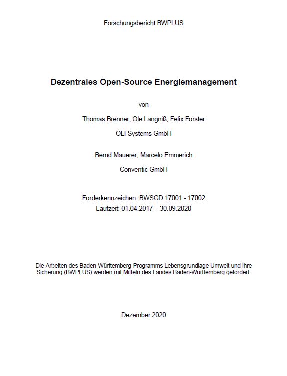 Bild der Titelseite der Publikation: Dezentrales Open-Source Energiemanagement