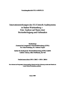 Bild der Titelseite der Publikation: Innovationswirkungen des EG-Umwelt-Auditsystems in Baden-Württemberg - Eine Analyse auf Basis einer Breitenbefragung und Fallstudien