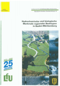 Bild der Titelseite der Publikation: Hydrochemische und biologische Merkmale regionaler Bachtypen in Baden-Württemberg