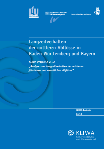 Bild der Titelseite der Publikation: Langzeitverhalten der mittleren Abflüsse in Baden-Württemberg und Bayern