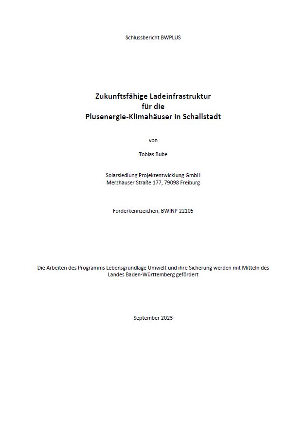 Bild der Titelseite der Publikation: Zukunftsfähige Ladeinfrastruktur für die Plusenergie-Klimahäuser in Schallstadt