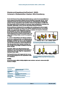 Bild der Titelseite der Publikation: Niederschlagsbeschaffenheit 2003. Intensiv-Messstellen Baden-Württemberg