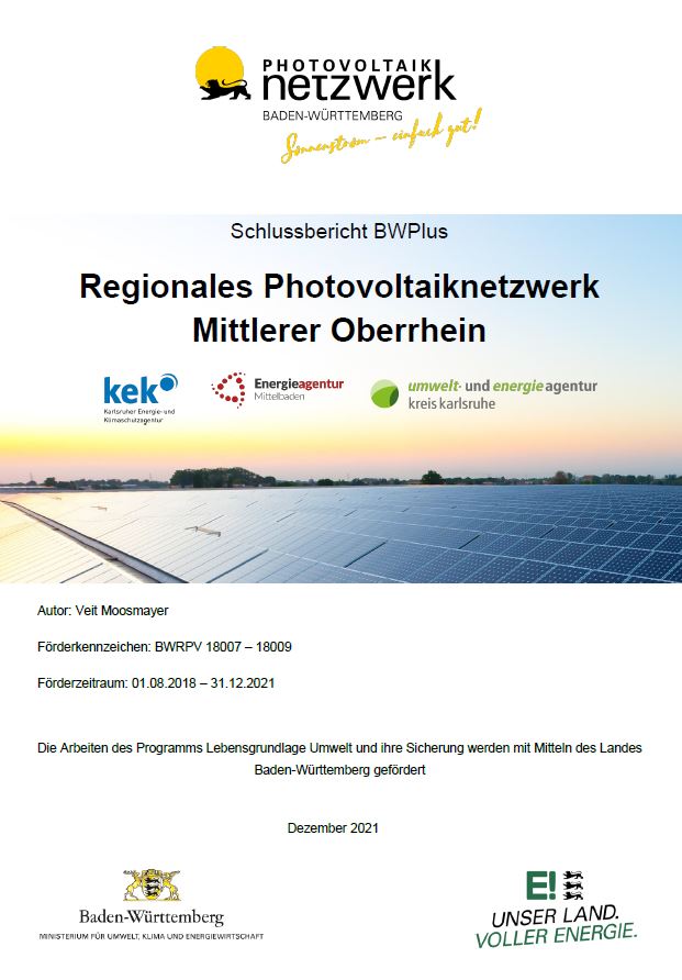 Bild der Titelseite der Publikation: Regionales Photovoltaiknetzwerk Mittlerer Oberrhein