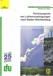 Bild der Titelseite der Publikation: Ferntransporte von Luftverunreinigungen nach Baden-Württemberg