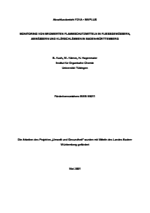Bild der Titelseite der Publikation: Monitoring von bromierten Flammschutzmitteln in Fließgewässern, Abwässern und Klärschlamm in Baden-Württemberg