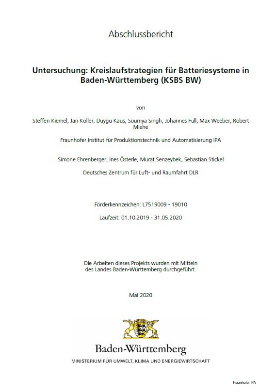 Bild der Titelseite der Publikation: Kreislaufstrategien für Batteriesysteme in Baden-Württemberg
