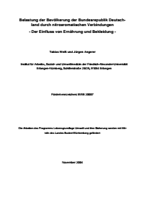 Bild der Titelseite der Publikation: Belastung der Bevölkerung der Bundesrepublik Deutschland durch nitroaromatische Verbindungen - Der Einfluss von Ernährung und Bekleidung -