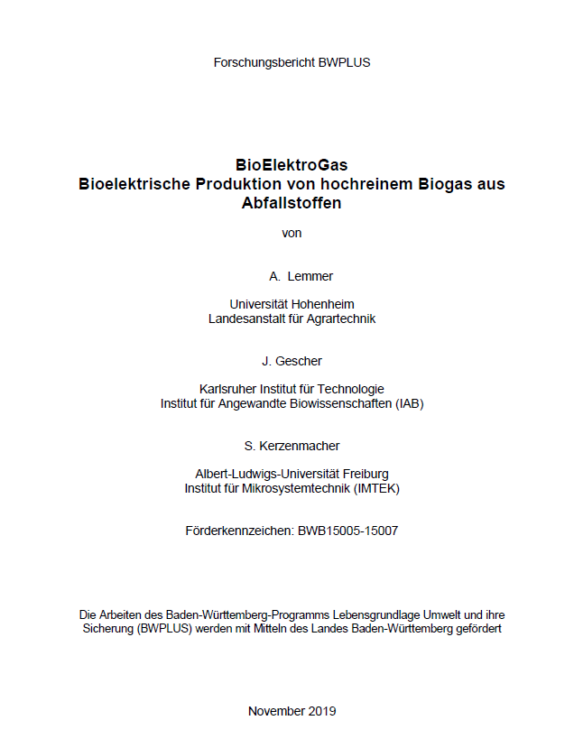 Bild der Titelseite der Publikation: Bioelektrische Produktion von hochreinem Biogas aus Abfallstoffen