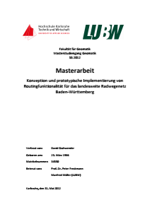 Bild der Titelseite der Publikation: Konzeption und prototypische Implementierung von Routingfunktionalität für das landesweite Radwegenetz Baden-Württemberg