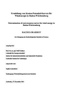 Bild der Titelseite der Publikation: Ermittlung von Kosten-Potential-Kurven für Windenergie in Baden-Württemberg