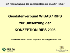 Bild der Titelseite der Publikation: IuK-Klausurtagung 2007 des LKT - Geodatenverbund WIBAS-RIPS