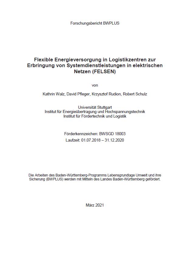 Bild der Titelseite der Publikation: Flexible Energieversorgung in Logistikzentren zur Erbringung von Systemdienstleistungen in elektrischen Netzen